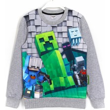 Minecraft Creeper Baskılı Çocuk Sweatshirt 5 - 14 Yaş Gri 001-0001802