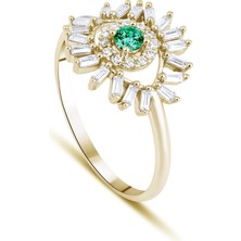 Kairos Jewelry 14 Ayar Altın Yeşil Taşlı Göz Yüzük KRS1029-V1-14GR