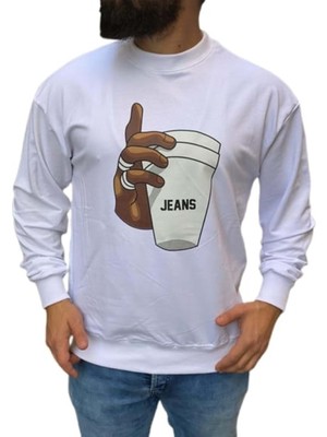 Jojo Braazi Erkek Basic Baskılı Sweatshirt ST01533 - Beyaz
