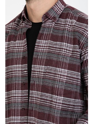 Varetta Erkek Bordo Kışlık Gömlek Yaka Düğmeli Cepli Kareli