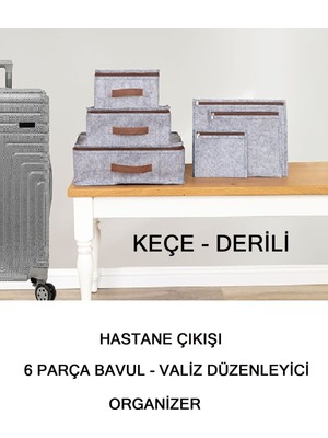 Winbox Hastane Çıkışı 6 Parça Bavul Valiz Düzenleyici Organizer Derili Keçe Gri