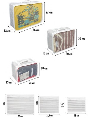 Winbox 6'lı Set Bavul Içi Düzenleyici, Bavul Organizer, Valiz Düzenleyici - Gri Çizgili