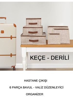 Winbox Hastane Çıkışı 6 Parça Bavul Valiz Düzenleyici Organizer Derili Keçe Kahve