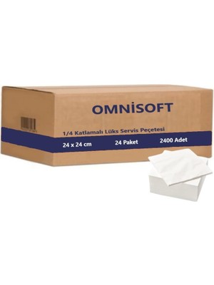 Omnisoft 1/4 Çift Katlı Lüks Servis Peçetesi Beyaz 24 Paket 2400'lü  24 x 24 cm
