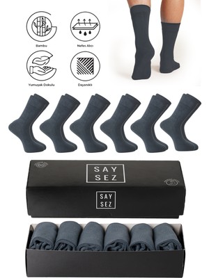 Bambu Erkek Soket Uzun Düz Füme Çorap Dikişsiz Premium Kutulu 6'lı