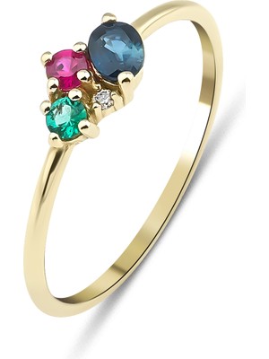 Kairos Jewelry 14 Ayar Altın Zümrüt & Safir & Yakut Taşlı Pırlanta Yüzük KRS215-14GR