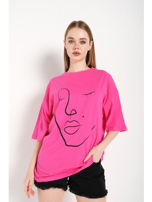 Trendseninle Kadın Silüet Tasarım Baskılı Oversize Tshirt