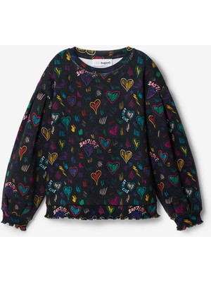 Desigual Desenli Kız Çocuk Siyah Sweatshirt 22WGSK02