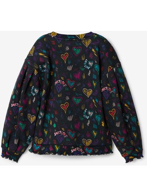 Desigual Desenli Kız Çocuk Siyah Sweatshirt 22WGSK02