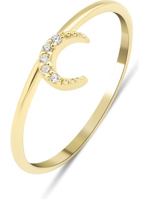 Kairos Jewelry 14 Ayar Altın Taşlı Yarım Ay Yüzük KRS0016-14GRZ