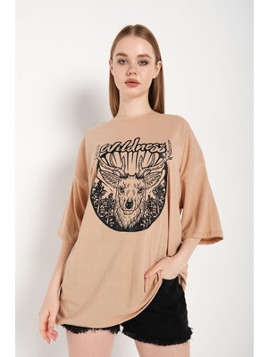 Trendseninle Kadın Wildness Baskılı Oversize Tshirt