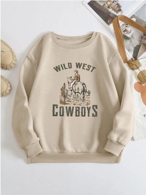 Kadın Bej Cowboy Bisiklet Yaka Sweatshirt