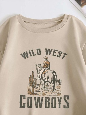 Kadın Bej Cowboy Bisiklet Yaka Sweatshirt