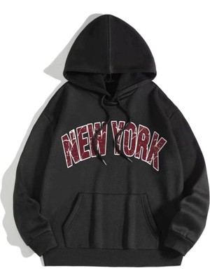 Kadın Siyah New York Bisiklet Yaka Sweatshirt