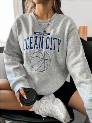 Kadın Gri Oceancity Bisiklet Yaka Sweatshirt