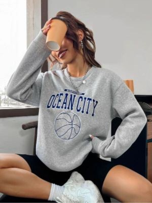 Kadın Gri Oceancity Bisiklet Yaka Sweatshirt