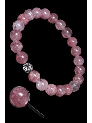 Tesbih Atölyesi Sertifikalı Hakiki Pembe Renk Gül Rose Kuvars Taşı Bileklik (Gümüş Aparatlı)