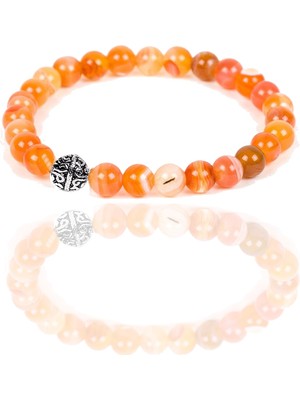 Tesbih Atölyesi Sertifikalı Gümüş Aparatlı Turuncu Akik Taşı Bileklik