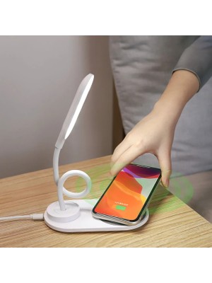 Teknomila Qı Hızlı Kablosuz Şarj ve LED Masa  Lambası Taşınabilir  360 Derece Esnek Dokunma