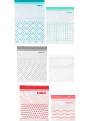 IKEA Istad 140 Adet 3 Boy Kilitlenebilir Buzdolabı Poşeti Turkuaz Gri Kırmızı
