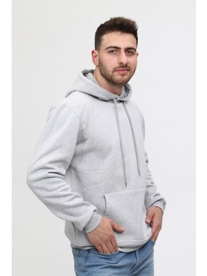 Mualta Gri Üç Iplik Ünisex Kapüşonlu Sweatshirt