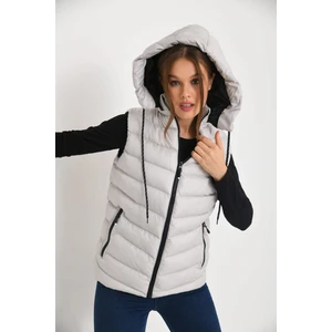 Kadın  Jel Dolgu Çıkarılabilen Fermuarlı Kapüşonlu Günlük Şişme Yelek