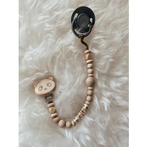 Goer Store Panda Detaylı %100 Doğal Ahşap Isımlı Bebek Emzik Zinciri