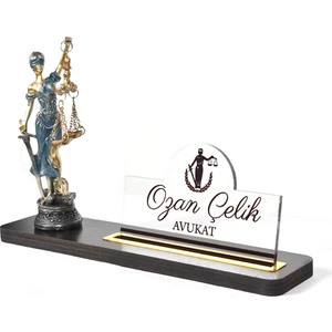 Themis Figürlü Avukat Ofis Masası İsimliği Dekoru 3D Kişiselleştirilmiş 34 Farklı Tasarım