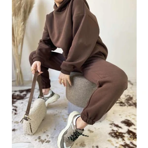 Amor Man Büyük Beden Kapüşonlu 3 Iplik %100 Pamuk Oversize Kadın Eşofman Takımı