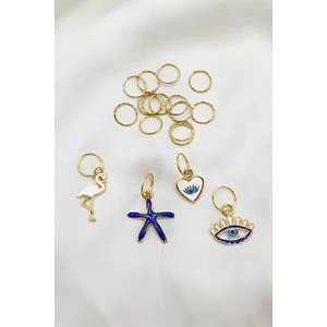 Petek Aksesuar Mavi Figürlü Filamingo Denizyıldızı Nazar Göz 20 Li Saç Küpesi Seti