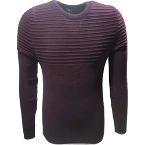 3005 Erkek Basic Sıfır Yakatriko Kazak - Bordo