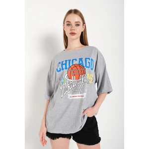 Kadın Oversize T-Shirt Ön Chıcago 76 Baskılı Tişört