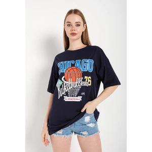 Kadın Oversize T-Shirt Ön Chıcago 76 Baskılı Tişört