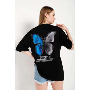 Kadın Butterfly Ön Arka Baskılı Oversize T-Shirt