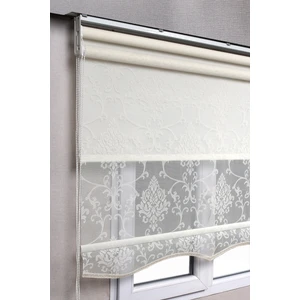 Bizden Perde Çiftli Sistem Kırık Beyaz Damask Desenli Tül + Stor Güneşlik Perdeler