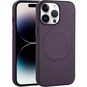 Case 4U Apple iPhone 14 Pro Max Kılıf PU Deri Magsafe Wireless Şarj Özellikli Derix Kapak Derin Mor