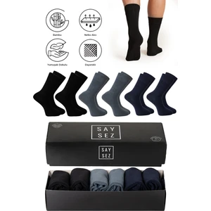 Bambu Erkek Soket Uzun Düz Çok Renkli Çorap Dikişsiz Premium Kutulu 6'lı (2 Siyah - 2 Lacivert - 2 Füme)