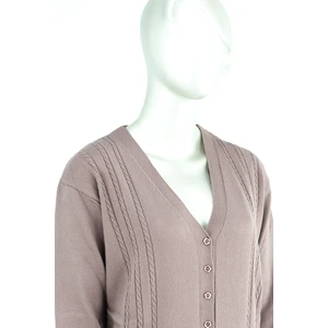 Kadın Kışlık Örgü Desenli Düğmeli Çift Cepli Uzun Kollu Normal Kesim Likralı Kardelen Dokuma Anne Hırka