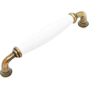 Porselen Mobilya Dolap Kulp 128 mm Antik Sarı