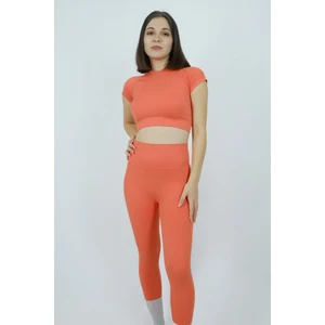 Ta Sports Wear Yüksek Bel Toparlayıcı Seamless Tayt ve Yarım Kollu Crop Takım