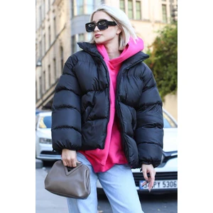 Siyah Basic Oversize Kadın Şişme Mont MG1550