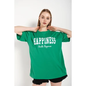 Kadın Happıness Baskılı Oversize Tshirt