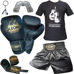By Leon 1982 Boks Eldiveni, Leon Kick Boks Şortu, Tişört, Bandaj, Dişlik Seti Siyah