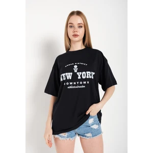 Kadın Oversize T-Shirt Ön Newyork Baskılı Tişört