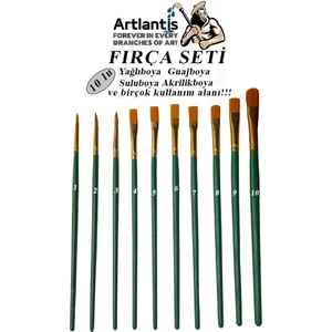 Fırça Seti 10 Lu Resim Fırçası 1 Paket Suluboya Akrilik Boya Guaj Boya Yağlı Boya Fırca Seti Kesik