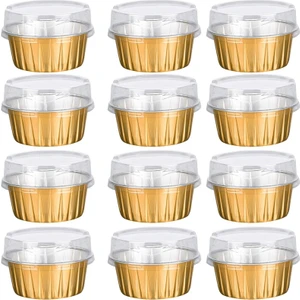 Kapaklı Tatlı Bardakları, 50 Paket Altın Alüminyum Folyo Pişirme Bardak Tutacakları, Cupcake Bake Utility Ramekin Şeffaf Puding Kapları (Yurt Dışından)