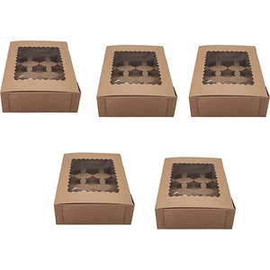 5 Adet Pencereli Cupcake Kutusu Beyaz Kahverengi Kraft Kağıt Kutular Tatlı Mus Kutusu 12 Fincan Kek Tutucular (Kahverengi) (Yurt Dışından)