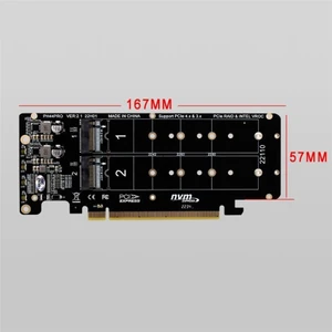 Pcıe 4.0 Çift Diskli PCIEX16 - M.2 M-Key Nvme SSD Genişletme Kartı, 4 Nvme M.2 M Key 2280 Ssd'yi Destekler (Yurt Dışından)