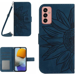 HT04 Samsung Galaxy M23 için Basılı Ayçiçeği 5G, PU Deri Cüzdan Manyetik Toka Cilt Anti-Fall ile Telefon Kılıfı (Yurt Dışından)