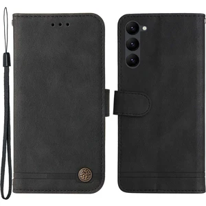 Samsung Galaxy S23 için çizilmeye dayanıklı flip deri cüzdan ı ağaç desen metal düğme çizgileri baskılı cilt-dokunuş koruyucu lı Telefon Kılıfı (Yurt Dışından)